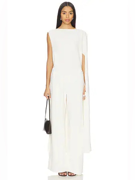 Weworewhat White Cape-Sleeve Wide-Leg Jumpsuit